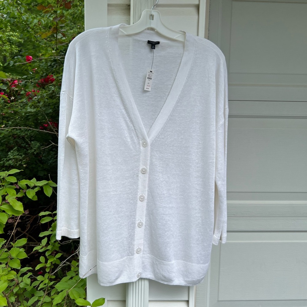 NWT Talbots Pretty White 100% Linen V-neck Long Sleeve Cardigan